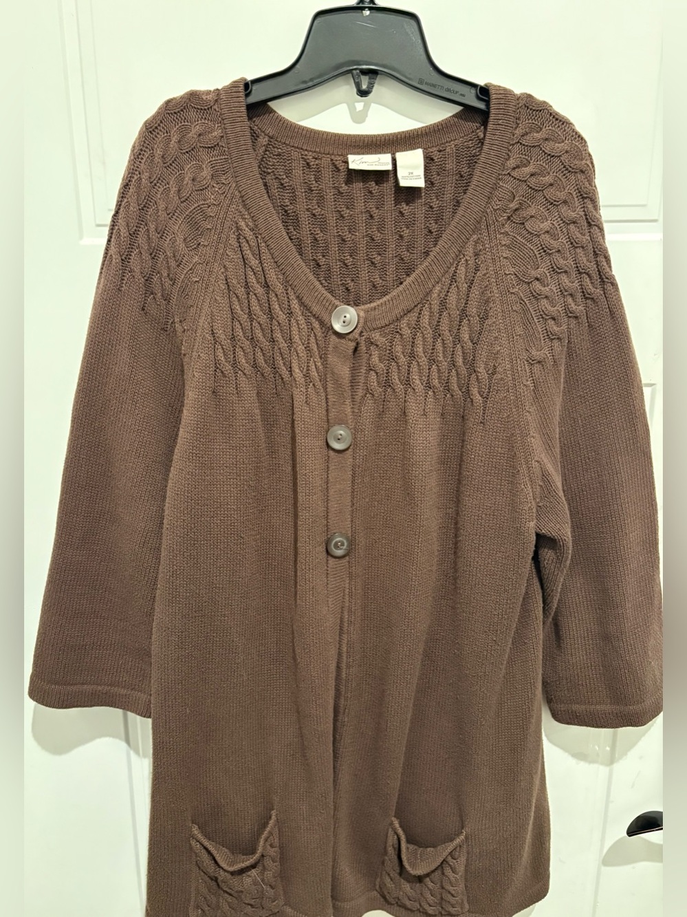 Kim Rogers 2x Women's darker Brown Cable-Knit Button Cardigan Sweater